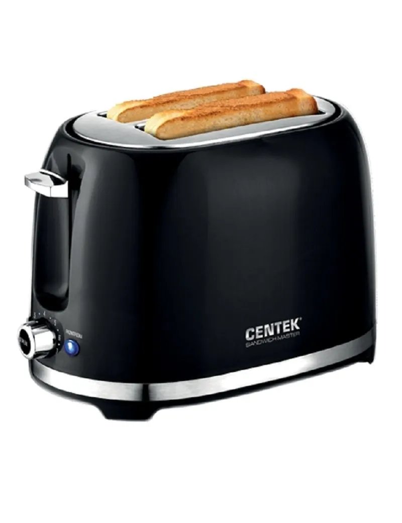 Тостер Centek СТ-1432 (черный)  850Вт, 7 ур. прожарки, 2 тоста, поддон, стоп, подогрев, разморозка