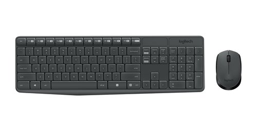 Комплект Logitech MK235 (клавиатура+мышь, беспроводной, USB, Multimedia, серый/черный)