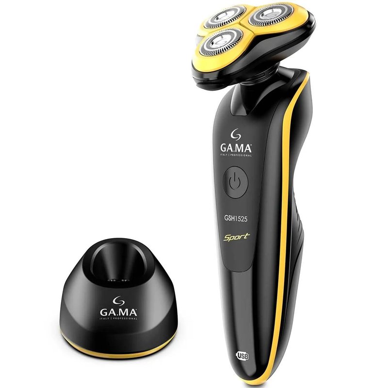 Электробритва GA.MA GSH1525 SPORT - HF (GM0615) черный/желтый (сухое,роторная,от АКБ-50 мин,1 насадк