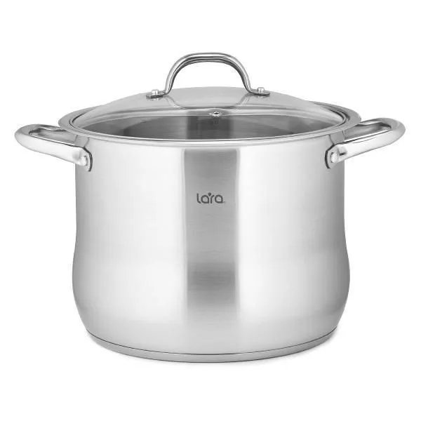 Кастрюля LARA LR02-42 (нерж) 26x19см, 9,6л, капсулир индукц дно, стекл крышка
